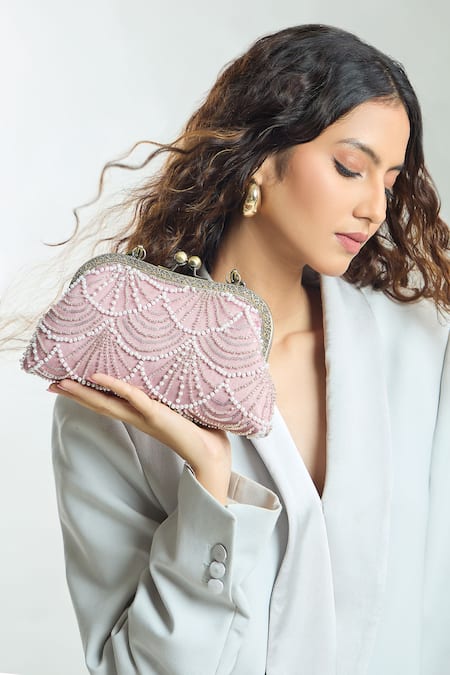 Boxwish By Bhumika Mermaid Scallop Pearl Embellished Clutch Bag 