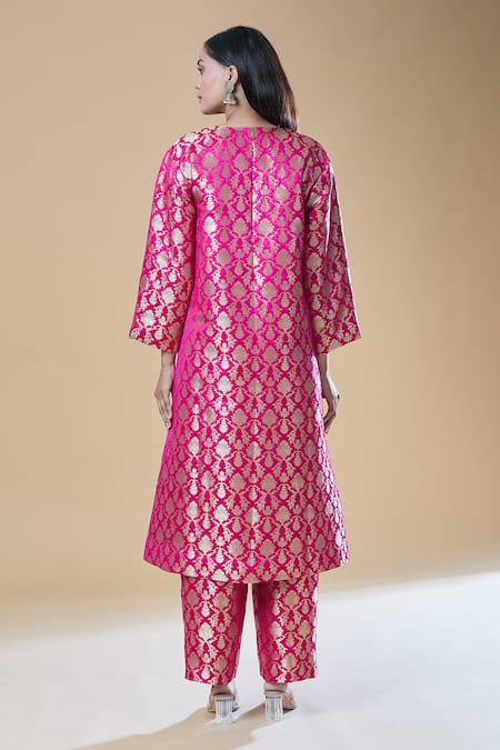 Samyukta Singhania Floral Woven A-Line Kurta With Pant 