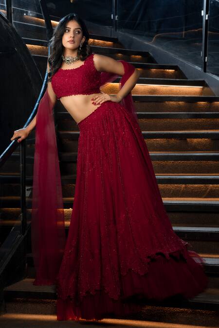 Buy Aakansha Gupta Red Silk, Net, Organza Sequins, Cut Work, Zardozi Floral Embroidered Lehenga Set Online at Aza Fashions Buy_Aakansha Gupta_Red Silk, Net, Organza Sequins, Cut Work, Zardozi Floral Embroidered Lehenga Set _Online_at_Aza_Fashions