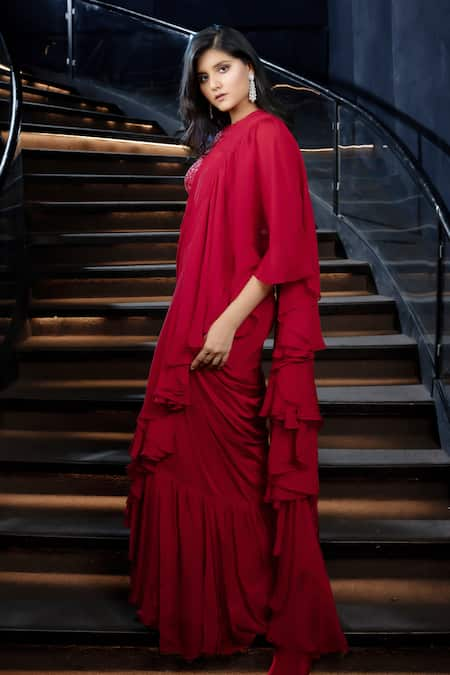 Aakansha Gupta Tiered Ruffle Pre-Draped Saree With Embroidered Blouse 