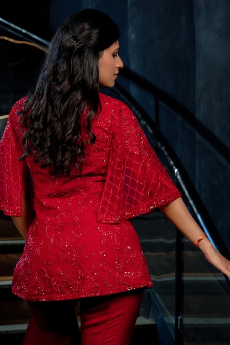 Aakansha Gupta Dora Floral Embroidered Peplum Kurta With Flared Pant 