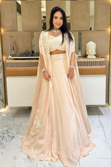 Aakansha Gupta Dahlia Pastel Embroidered Lehenga Cape Set 