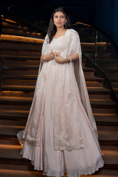 Aakansha Gupta Dahlia Pastel Embroidered Lehenga Cape Set 