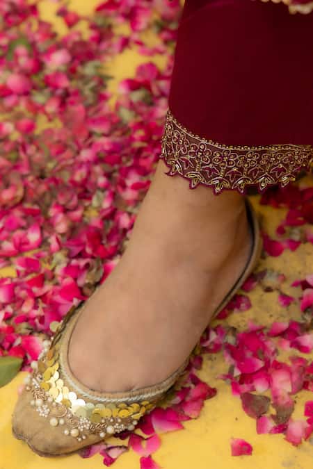 Shop Mithi Supari Wine Silk, Organza, Linen, Chanderi Embroidery, Cut Kadambari Anarkali Set Shop_Mithi Supari_Wine Silk, Organza, Linen, Chanderi Embroidery, Cut Kadambari Anarkali Set