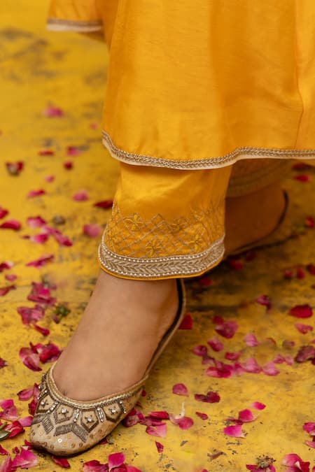 Mithi Supari Yellow , , Chanderi, Embroidery, Zari Tilla Kurta Set at Aza Fashions Mithi Supari_Yellow , , Chanderi, Embroidery, Zari Tilla Kurta Set _at_Aza_Fashions