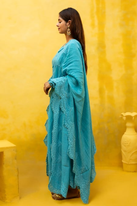 Buy Mithi Supari Blue Maheshwari, Cotton, Chanderi Ghmoor Resham Thread Work Anarkali Pant Set Online at Aza Fashions Buy_Mithi Supari_Blue Maheshwari, Cotton, Chanderi Ghmoor Resham Thread Work Anarkali Pant Set _Online_at_Aza_Fashions