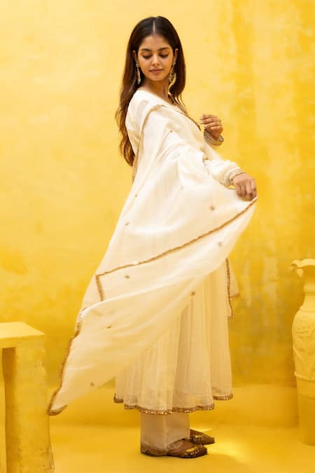 Shop Mithi Supari Ivory Chanderi, Cotton, Linen Embroidery, Zari Gayatri Zardozi Angrakha Set Online at Aza Fashions Shop_Mithi Supari_Ivory Chanderi, Cotton, Linen Embroidery, Zari Gayatri Zardozi Angrakha Set _Online_at_Aza_Fashions