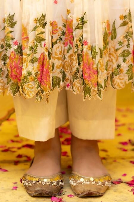 Mithi Supari Ivory Chanderi, Cotton, Muslin Embroidery, Beads Round Mohi Floral Anarkali Set at Aza Fashions Mithi Supari_Ivory Chanderi, Cotton, Muslin Embroidery, Beads Round Mohi Floral Anarkali Set _at_Aza_Fashions