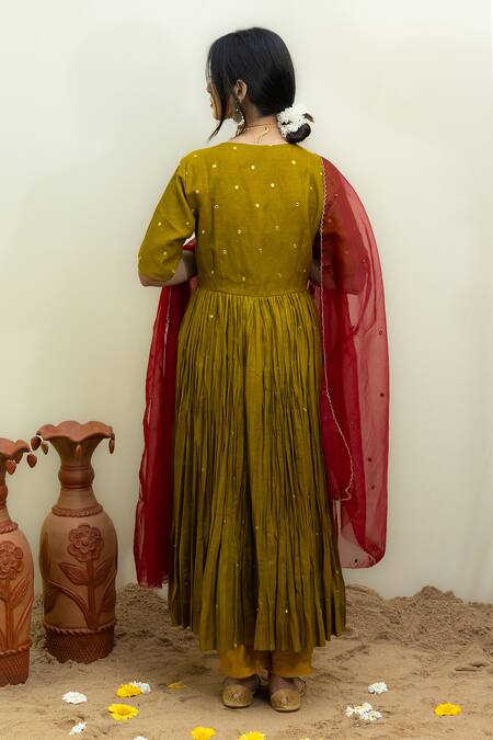 Mithi Supari Mirror Embroidered Angarkha Anarkali Set 