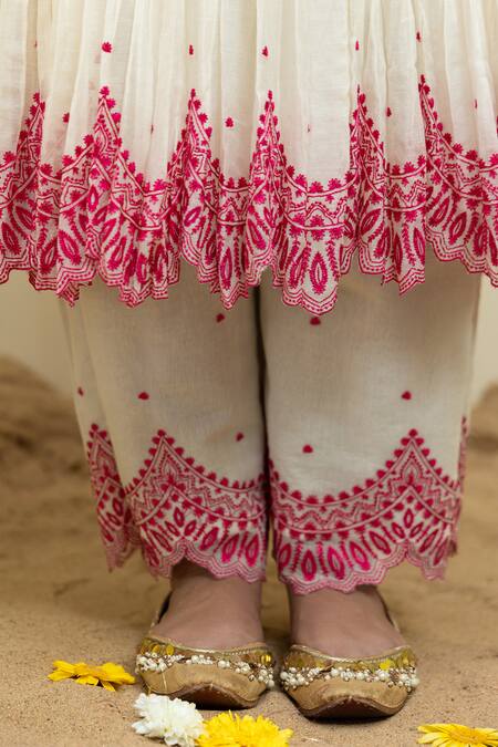 Mithi Supari White Organza, Chanderi Embroidery Round Neck Thread Anarkali Set at Aza Fashions Mithi Supari_White Organza, Chanderi Embroidery Round Neck Thread Anarkali Set _at_Aza_Fashions