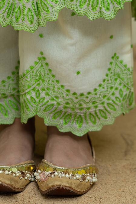 Mithi Supari_White Organza, Chanderi Embroidery Round Neck Threadwork Anarkali Set _at_Aza_Fashions