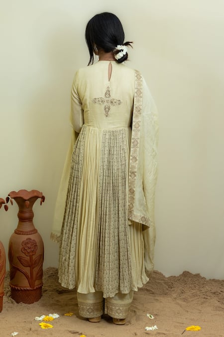 Mithi Supari Mughal Floral Woven Anarkali Set 