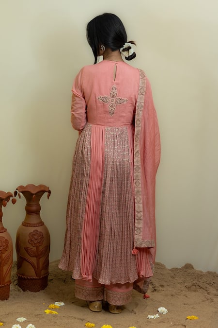 Mithi Supari Mughal Floral Brocade Woven Anarkali Set 