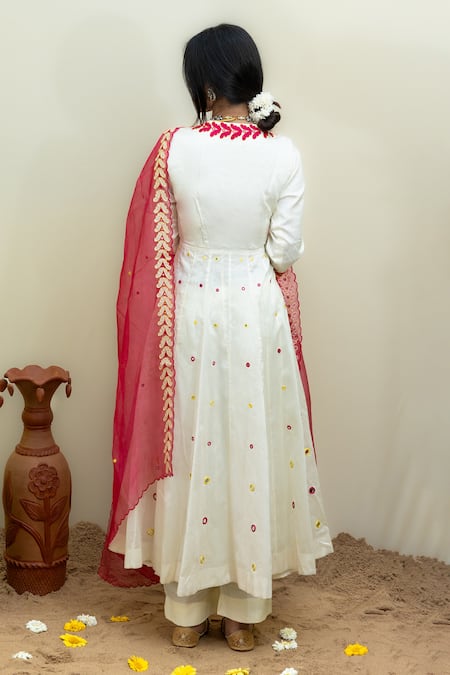 Mithi Supari Mirror Neckline Embroidered Angarkha Anarkali Set 