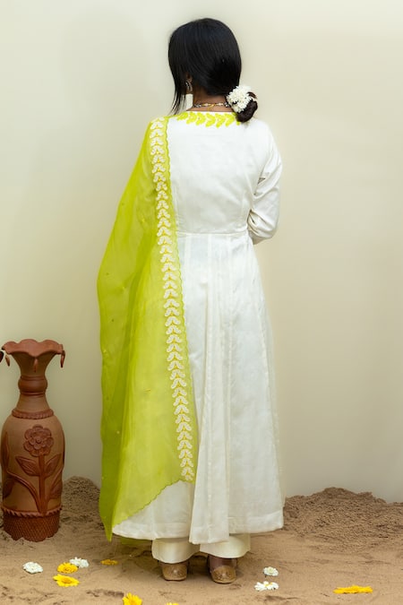 Mithi Supari Leaf Applique Work Angarkha Anarkali Set 