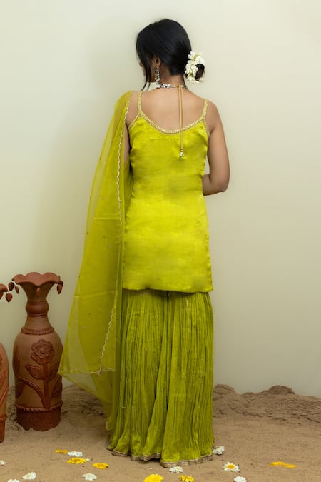 Mithi Supari Silk Chanderi Border Embroidered Kurta Sharara Set 