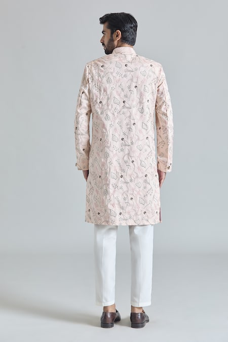 Shop Arihant Rai Sinha Pink Silk, Rayon, Cotton Embroidery Flora Sherwani With Polo Pant at Aza Fashions Shop_Arihant Rai Sinha_Pink Silk, Rayon, Cotton Embroidery Flora Sherwani With Polo Pant_at_Aza_Fashions