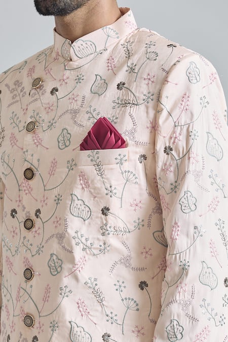 Buy Arihant Rai Sinha Pink Silk, Rayon, Cotton Embroidery Flora Sherwani With Polo Pant Online at Aza Fashions Buy_Arihant Rai Sinha_Pink Silk, Rayon, Cotton Embroidery Flora Sherwani With Polo Pant_Online_at_Aza_Fashions