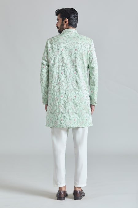 Arihant Rai Sinha Blossom Vine Embroidered Asymmetric Sherwani With Polo Pant 