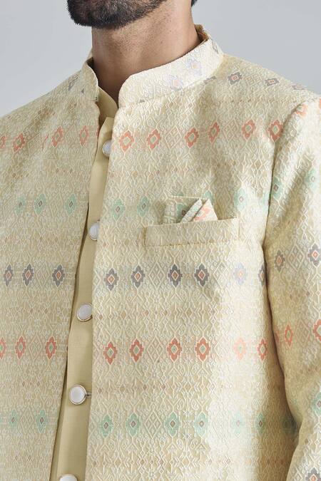 Buy_Arihant Rai Sinha_Cream Silk, Viscose, Satin Embroidery Florin Jaal Long Jacket And Kurta Set_Online_at_Aza_Fashions