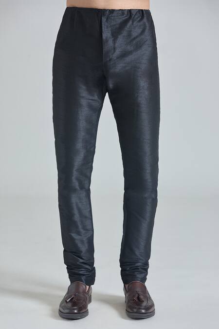 Shop_Arihant Rai Sinha_Black Jacquard, Silk, Satin Crest Vine Layered Sherwani With Churidar