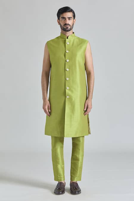 Arihant Rai Sinha Green Silk, Jacquard Embroidery Diamond Bloom Sherwani Jacket And Pant Set Online at Aza Fashions Arihant Rai Sinha_Green Silk, Jacquard Embroidery Diamond Bloom Sherwani Jacket And Pant Set_Online_at_Aza_Fashions