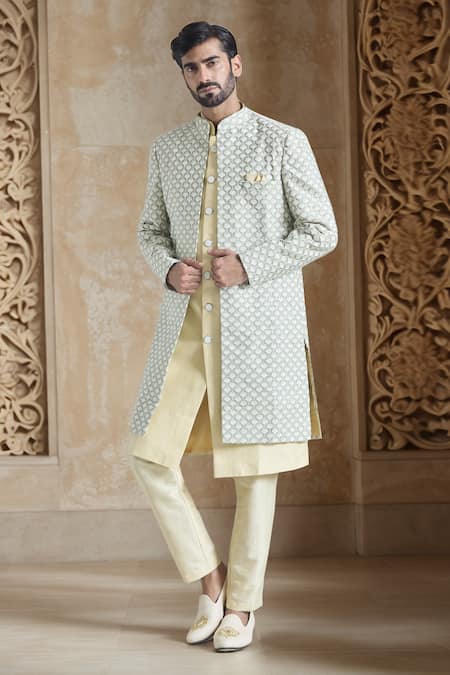 Aryavir Malhotra Phool Crest Embroidered Sherwani Jacket & Pant Set 