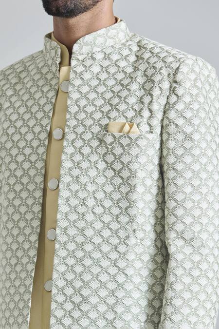 Buy Arihant Rai Sinha Green Silk, Cotton, Satin Embroidery Phool Crest Sherwani Jacket And Pant Set Online at Aza Fashions Buy_Arihant Rai Sinha_Green Silk, Cotton, Satin Embroidery Phool Crest Sherwani Jacket And Pant Set_Online_at_Aza_Fashions