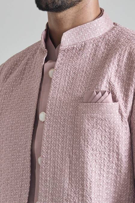 Buy_Arihant Rai Sinha_Pink Silk, Satin Embroidery Phool Sherwani Jacket And Pant Set_Online_at_Aza_Fashions