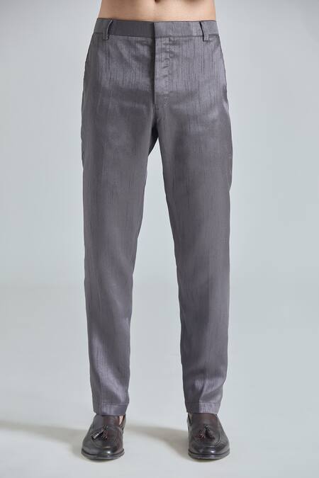 Buy_Arihant Rai Sinha_Grey Silk, Satin Embroidery Teardrop Bloom Sherwani Jacket And Pant Set