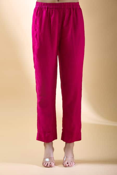 Shop_Samyukta Singhania_Pink Organza, Embroidery, Zari Round Neck Flora Kurta Pant Set 