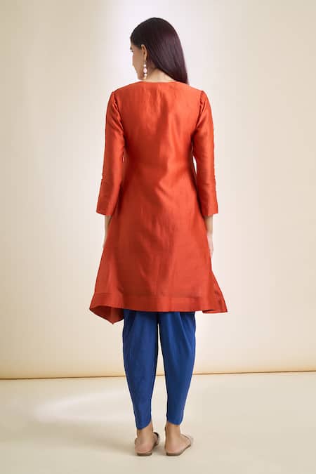 Shop Naintara Bajaj Orange , Crepe, Organza Mirrors, Patchwork Embroidered Kurta Dhoti Set at Aza Fashions Shop_Naintara Bajaj_Orange , Crepe, Organza Mirrors, Patchwork Embroidered Kurta Dhoti Set _at_Aza_Fashions