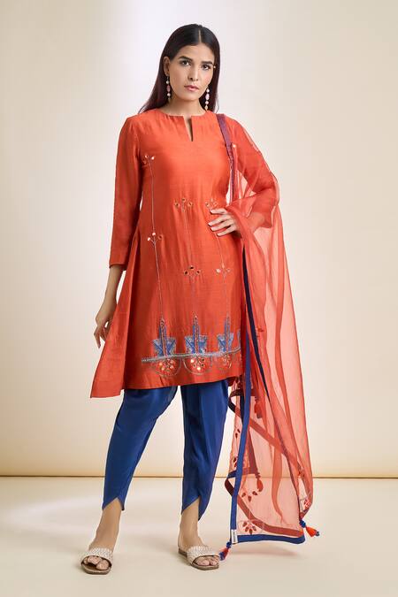 Buy Naintara Bajaj Orange , Crepe, Organza Mirrors, Patchwork Embroidered Kurta Dhoti Set Online at Aza Fashions Buy_Naintara Bajaj_Orange , Crepe, Organza Mirrors, Patchwork Embroidered Kurta Dhoti Set _Online_at_Aza_Fashions