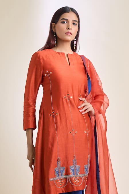 Shop Naintara Bajaj Orange , Crepe, Organza Mirrors, Patchwork Embroidered Kurta Dhoti Set Online at Aza Fashions Shop_Naintara Bajaj_Orange , Crepe, Organza Mirrors, Patchwork Embroidered Kurta Dhoti Set _Online_at_Aza_Fashions