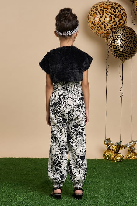 Shop_Lil Drama_Black Cotton, Poplin, Faux Leather Leopard Gaze Print Jumpsuit Set _at_Aza_Fashions