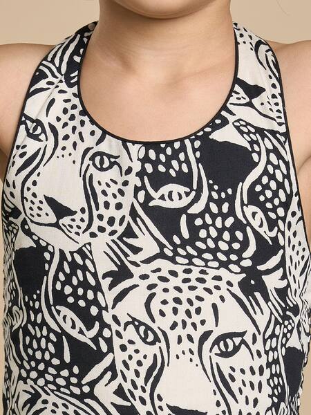 Lil Drama_Black Cotton, Poplin, Faux Leather Leopard Gaze Print Jumpsuit Set _Online_at_Aza_Fashions