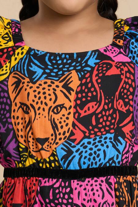 Shop Lil Drama Multi Color Cotton, Poplin Leopard Gaze Print Jumpsuit With Hairband Online at Aza Fashions Shop_Lil Drama_Multi Color Cotton, Poplin Leopard Gaze Print Jumpsuit With Hairband _Online_at_Aza_Fashions