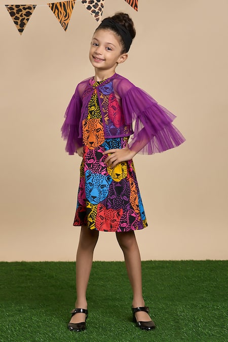 Buy Lil Drama Multi Color Cotton, Poplin Leopard Gaze Print Dress With Ruffle Tiered Jacket Online at Aza Fashions Buy_Lil Drama_Multi Color Cotton, Poplin Leopard Gaze Print Dress With Ruffle Tiered Jacket _Online_at_Aza_Fashions