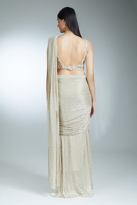 Samyukta Singhania Shimmer Pre-Draped Saree With Embroidered Blouse 