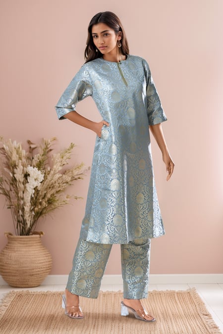 Samyukta Singhania Floral Brocade Straight Kurta With Pant 