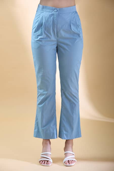 Samyukta Singhania_Blue Cotton Beads, Cut Work V-neck Beadwork Waistcoat With Pant _at_Aza_Fashions