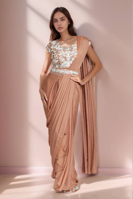 Samyukta Singhania Solid Pre-Draped Saree With Embroidered Blouse 