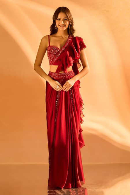 Samyukta Singhania Ruffle Detailed Pre-Draped Saree With Blouse 