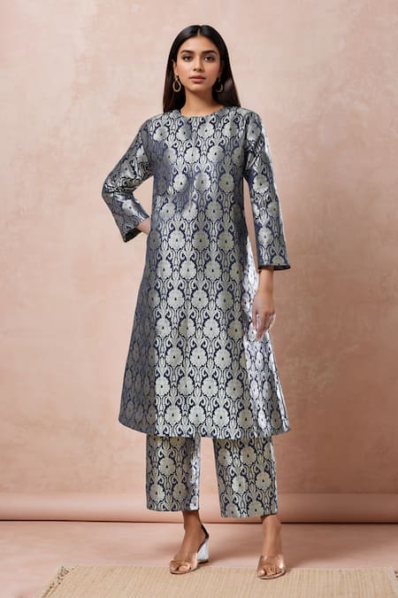 Samyukta Singhania Floral Woven A-Line Kurta With Straight Pant 