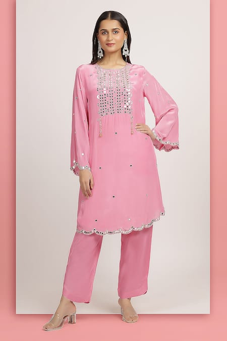 Bha sha Rakhi Mirror Embroidered A-Line Kurta With Pant 