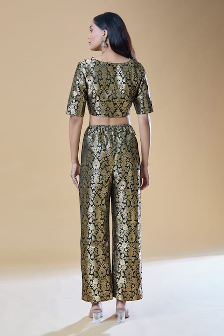 Samyukta Singhania Floral Woven Crop Top With Pant 