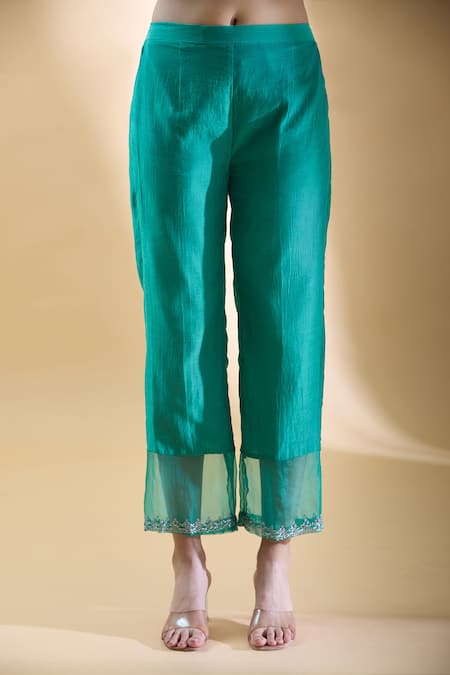 Buy Samyukta Singhania Blue , Silk Organza, , Leaf Kurta Pant Set Buy_Samyukta Singhania_Blue , Silk Organza, , Leaf Kurta Pant Set