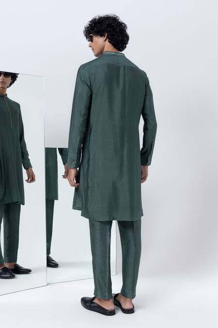 Shop Kaha Green Cotton Silk Embroidery Houndstooth Applique Nehru Jacket Set at Aza Fashions Shop_Kaha_Green Cotton Silk Embroidery Houndstooth Applique Nehru Jacket Set_at_Aza_Fashions