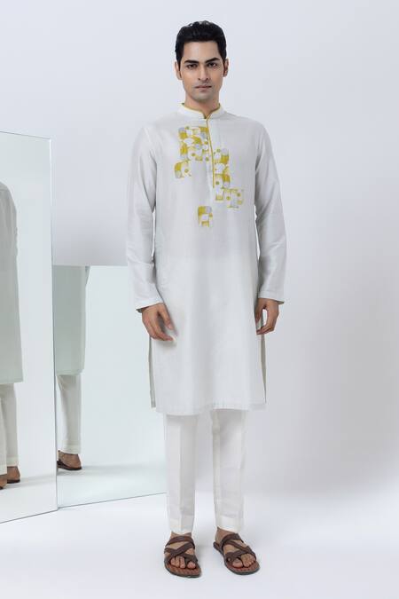 Kaha Grey Cotton Silk Embroidery Abstract Thread Kurta With Pant Online at Aza Fashions Kaha_Grey Cotton Silk Embroidery Abstract Thread Kurta With Pant_Online_at_Aza_Fashions