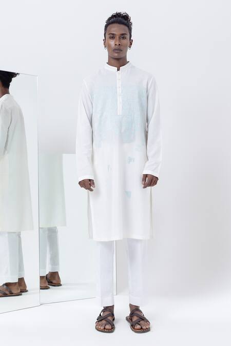 Kaha Off White Cotton, Silk Embroidery Mosaic Applique Kurta With Pant Online at Aza Fashions Kaha_Off White Cotton, Silk Embroidery Mosaic Applique Kurta With Pant_Online_at_Aza_Fashions